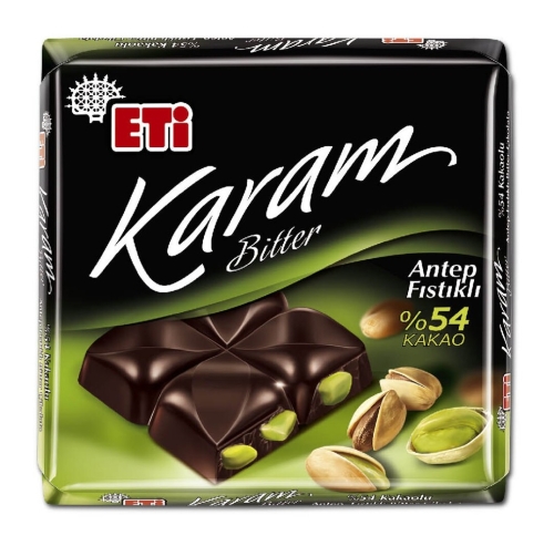شکلات تابلت پسته‌ای بیتر ۵۴٪ اتی ۶۰ گرم ترکیه Eti Karam